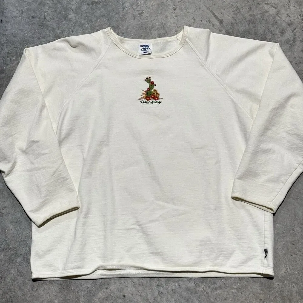 Crazy Shirts Top Women Large Palm Springs Embroidered Pullover Cotton Round Neck